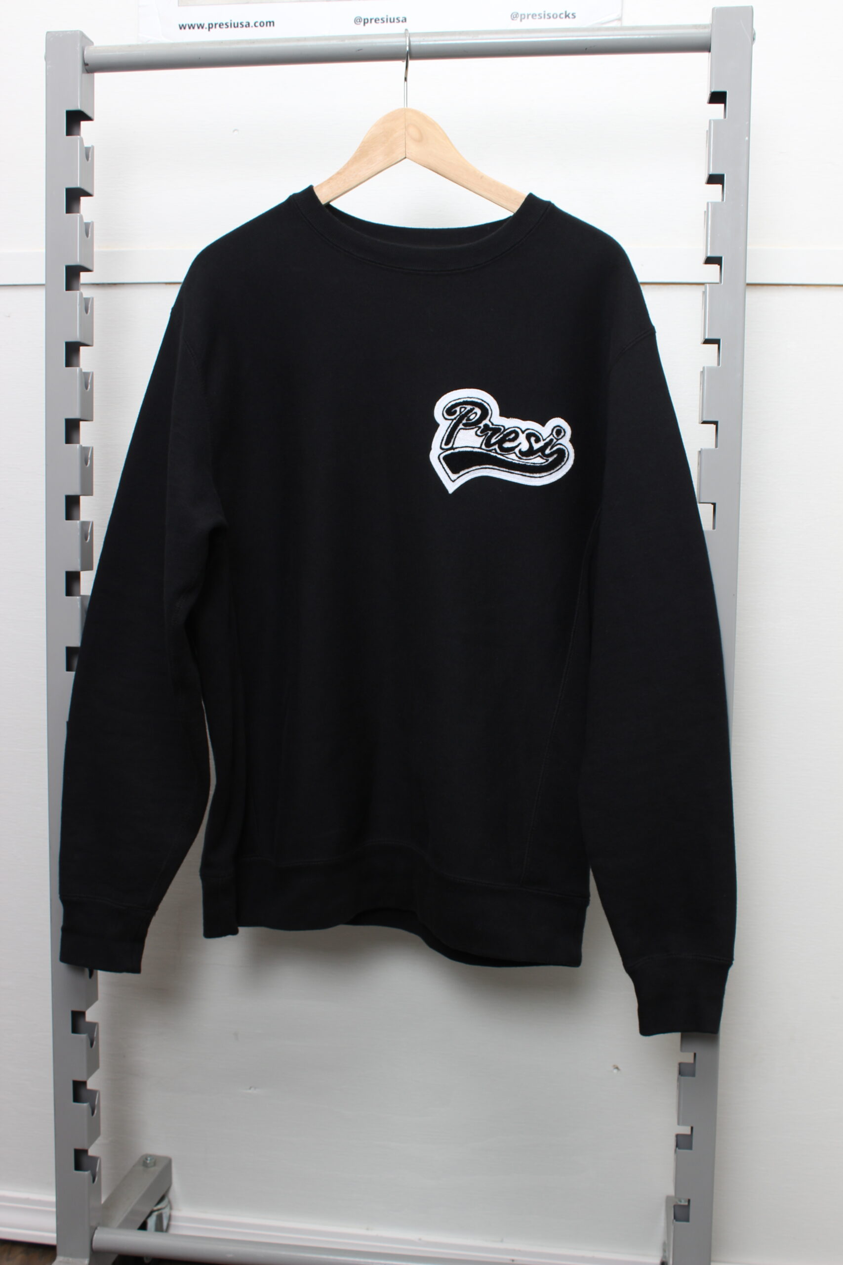 PRESI Chenille Varsity Patch Sweatshirt in Black | PRESI USA